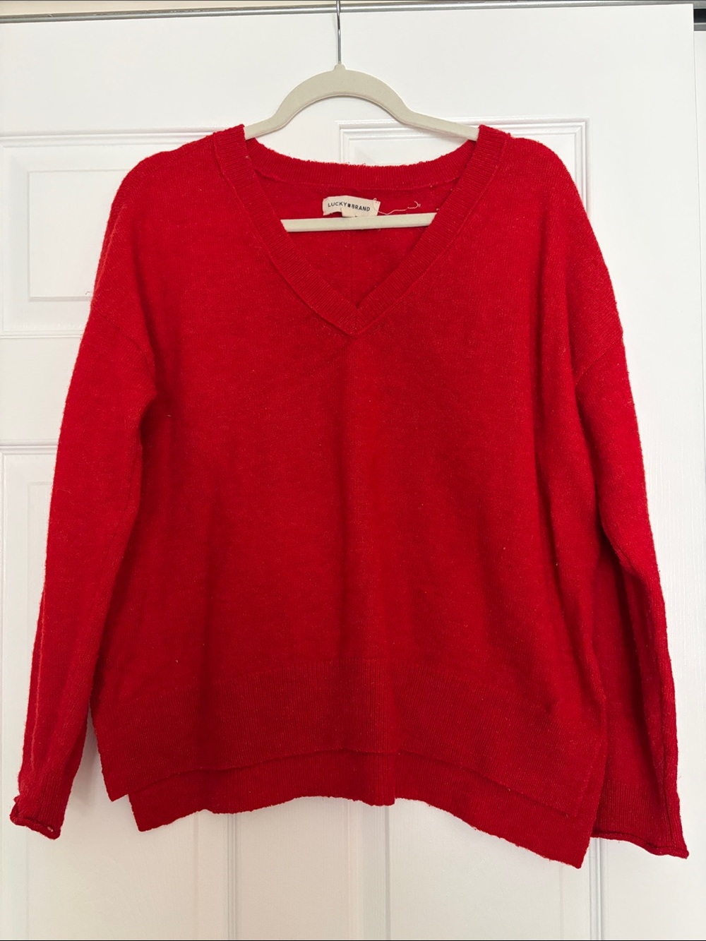 Lucky Brand Women's Bright Red V-Neck Sweater